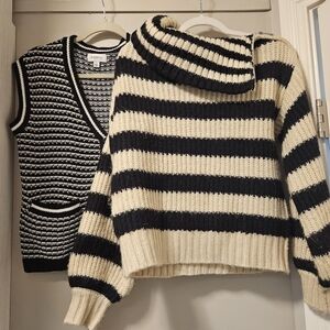 Everly Black and White Striped Women's Sweater Vest & Design Black & White